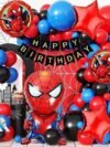 Spider-Man Birthday Decoration Kit – 68-piece set with red black blue balloons, foil fringe curtains, Spider-Man foil balloon set and happy birthday banner