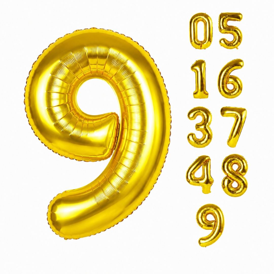 Gold Foil Number 9 Balloon – 32 inch giant metallic gold mylar foil number for 9th birthday party decoration