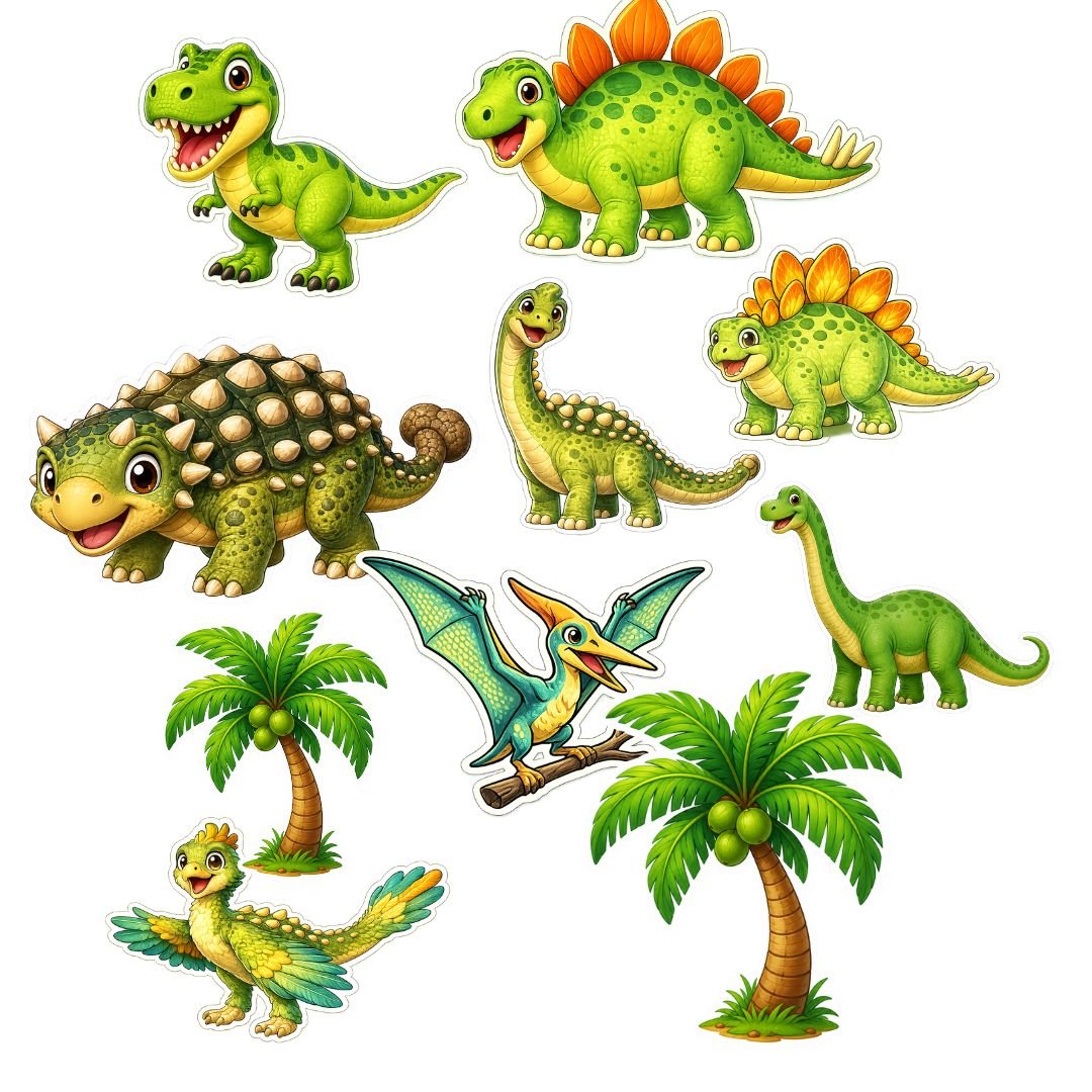 Dinosaur party cutouts decoration set – 10-piece cartoon dino kids birthday props for wall décor, photo booth & party backdrop