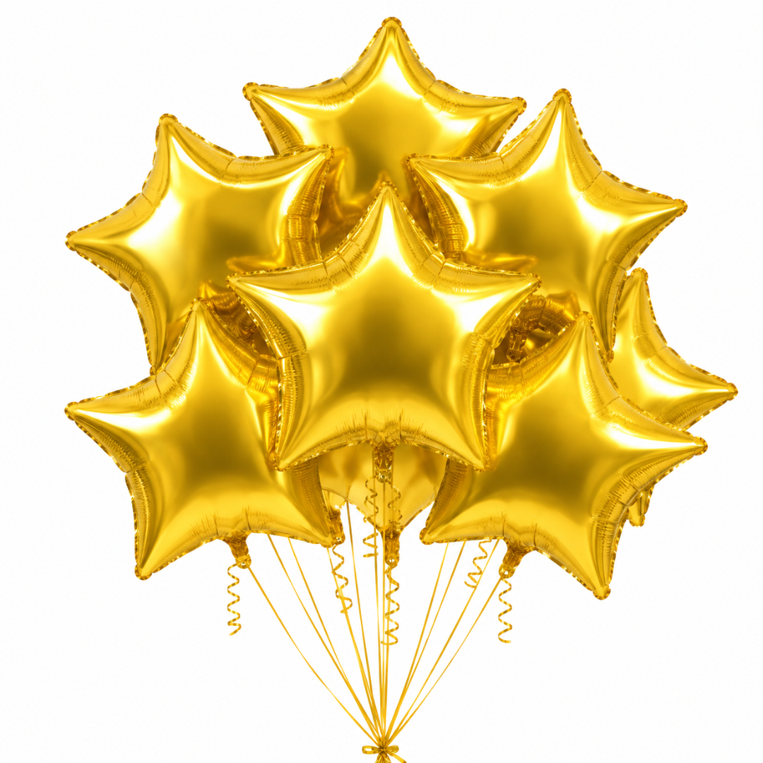 18 inch gold star foil balloons - pack of 5 metallic mylar star balloons for birthday and party decoration