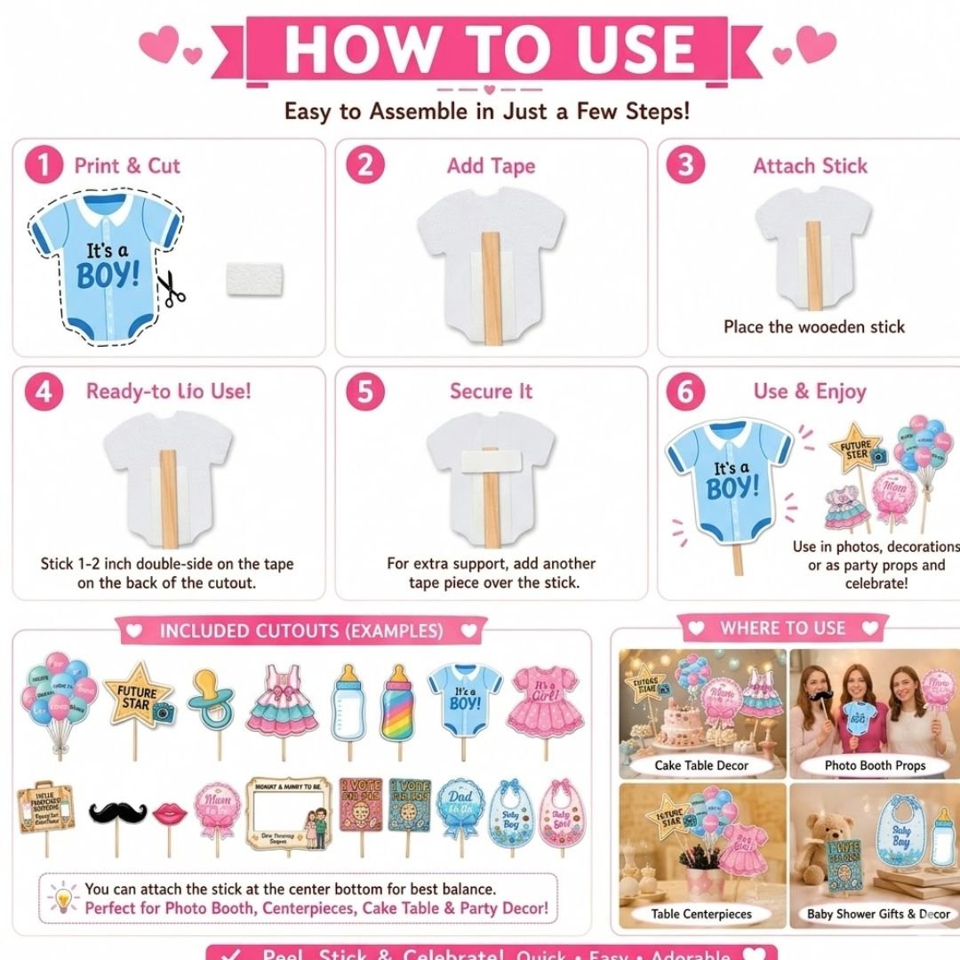 Baby Shower Photo Booth Props Set – Adorable 18-Piece Cutout Set" - Image 4