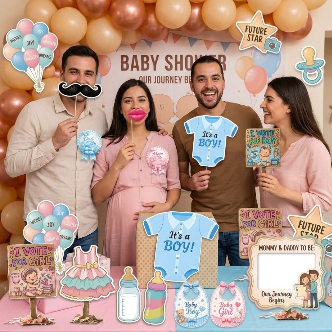 Baby Shower Photo Booth Props Set – Adorable 18-Piece Cutout Set" - Image 5