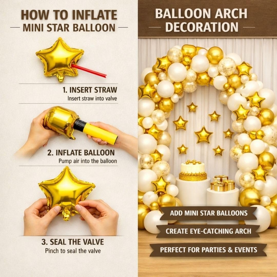 Mini Gold Star Foil Balloons - Pack of 25 for Stunning Birthday Decor - Image 4
