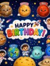 space Theme Birthday Backdrop - 6x6 Ft Banner with Planets, Stars, Rocket