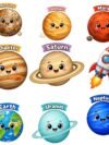 Space Theme Birthday Decorations - 9-Piece Blue Gold Solar System Cutouts with Planets, Rocket, Stars