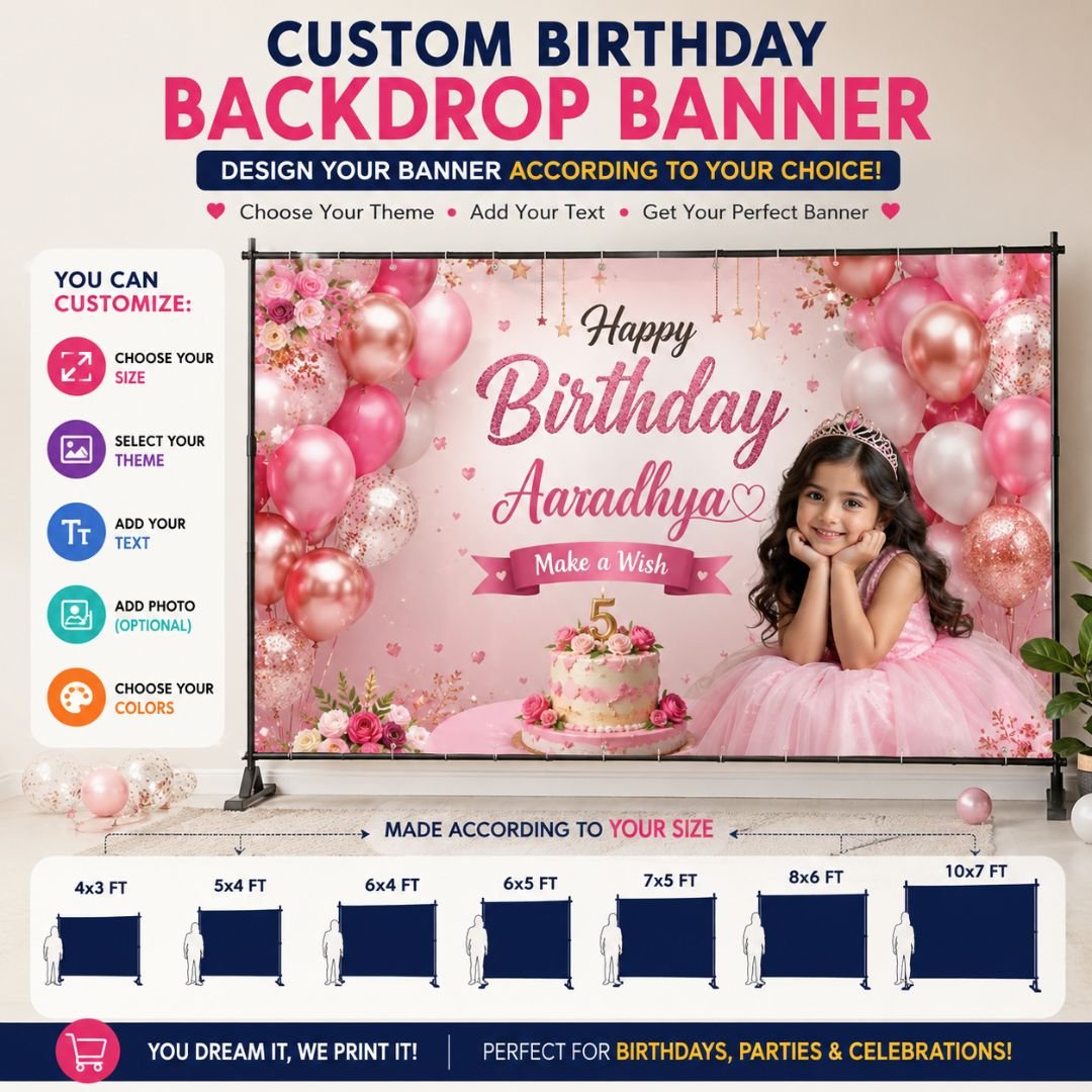 Customized Birthday Banner - personalized HD print with name, age, photo and 4 eyelets