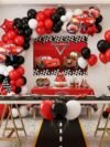 Racing Car Birthday Decoration Kit - 140-piece red black white party set with balloons, backdrop and racing flags (
